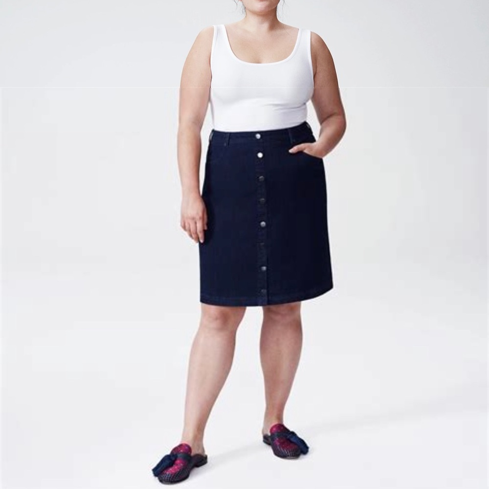 Universal Standard Ang Denim Button Down Skirt Blue S/14/16